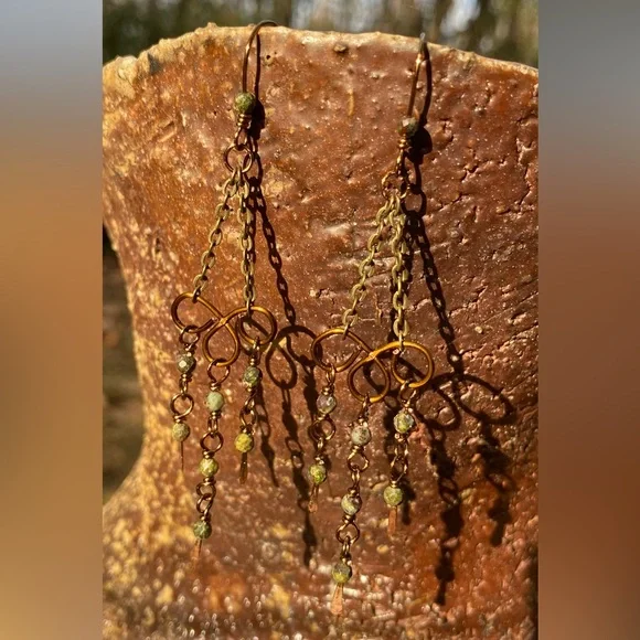 Dragon’s Blood Jasper and Bronze Chandelier Earrings - Picture 5 of 7